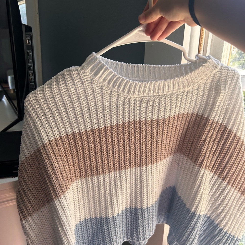 moon & madison Colorblock Knit Sweater - Cream, Brown, Blue